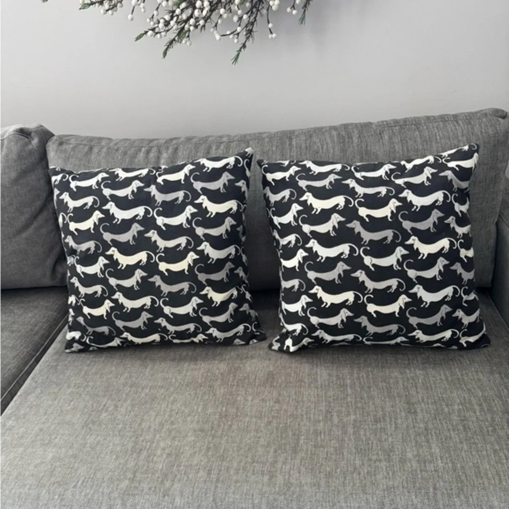 Dachshund Black and White Throw Pillow Set